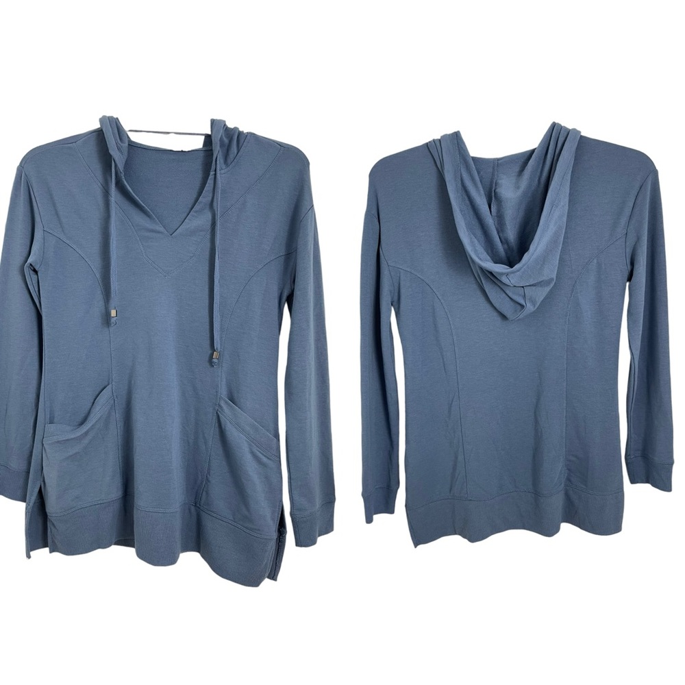 Cable & Cauge Blue Hooded Pullover Pockets Size Small Soft Material